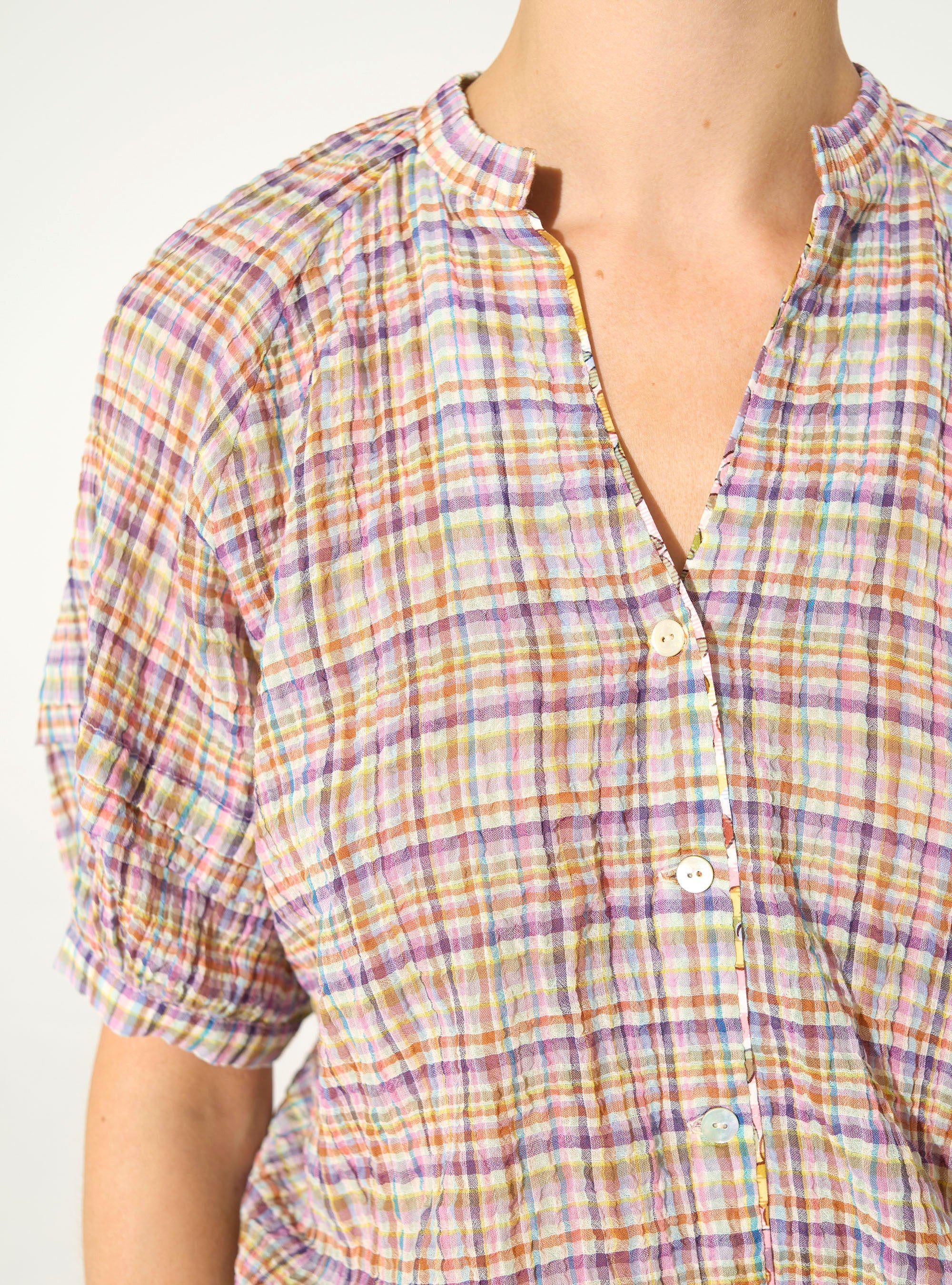 Chemise droite plissée en coton violet - Image 3
