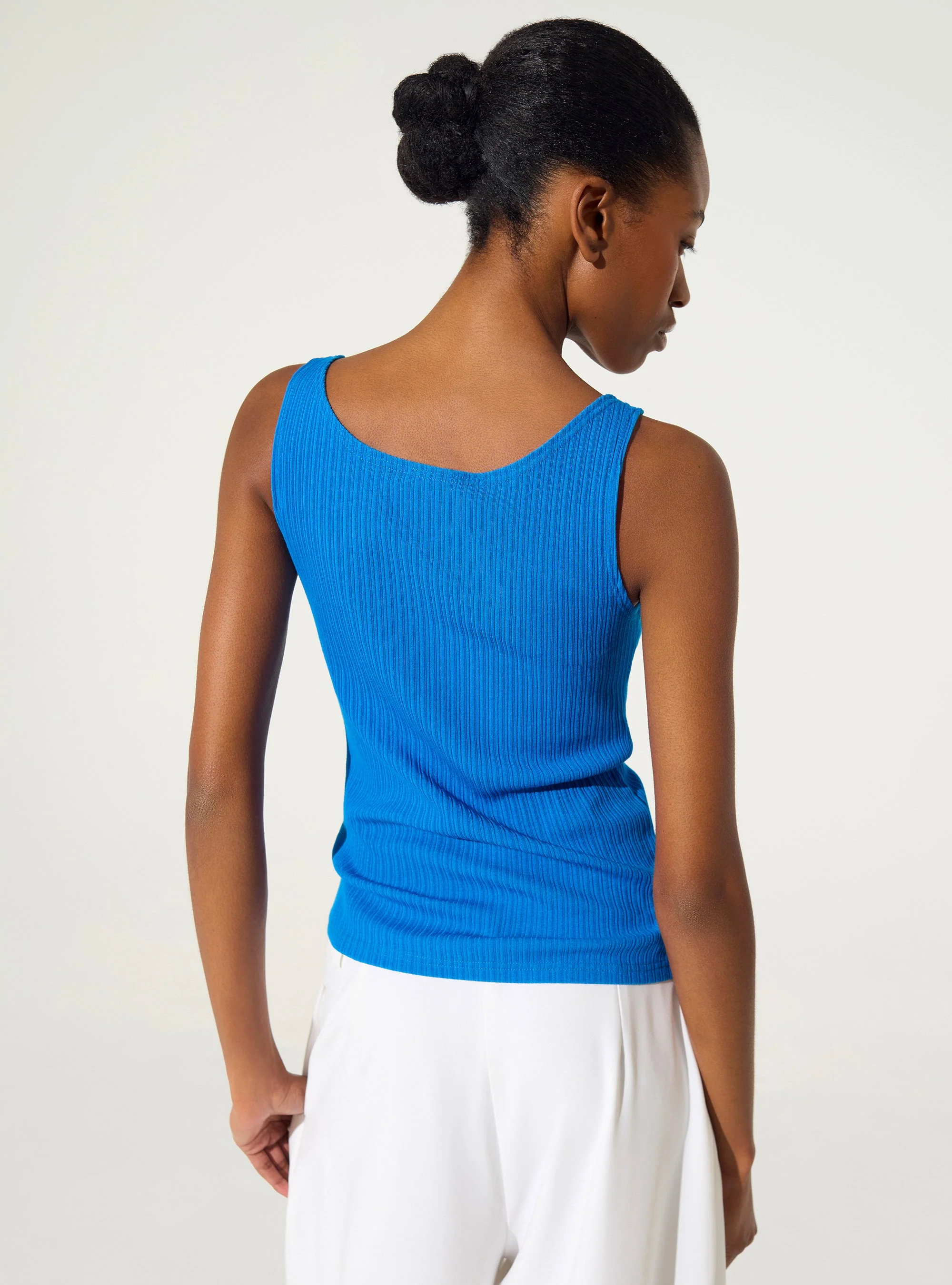 Débardeur ajusté plissé en coton bleu - Image 4