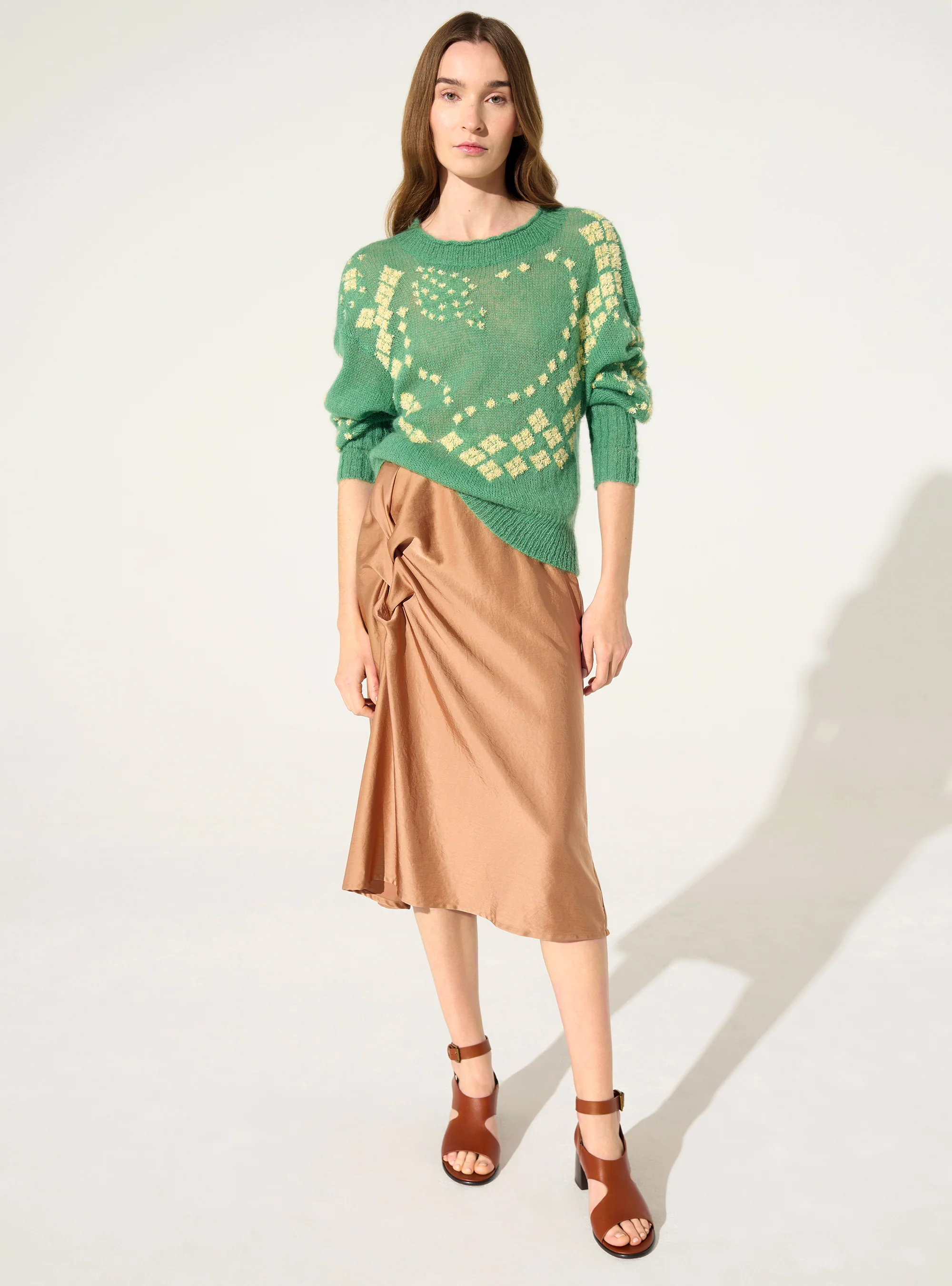 Pull en relief, laine et mohair vert - Image 4